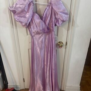 vintage lilac lavender purple silk dress puff sleeve empire waist dress